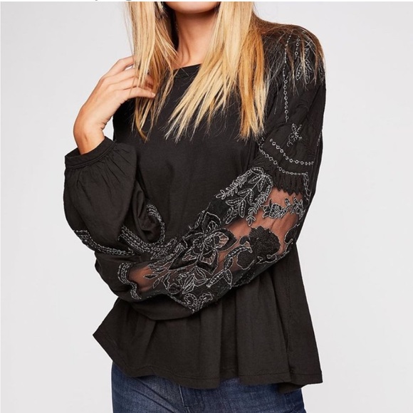 Free People Tops - EUC Free People Embroidered Penny Long Sleeve Blouse